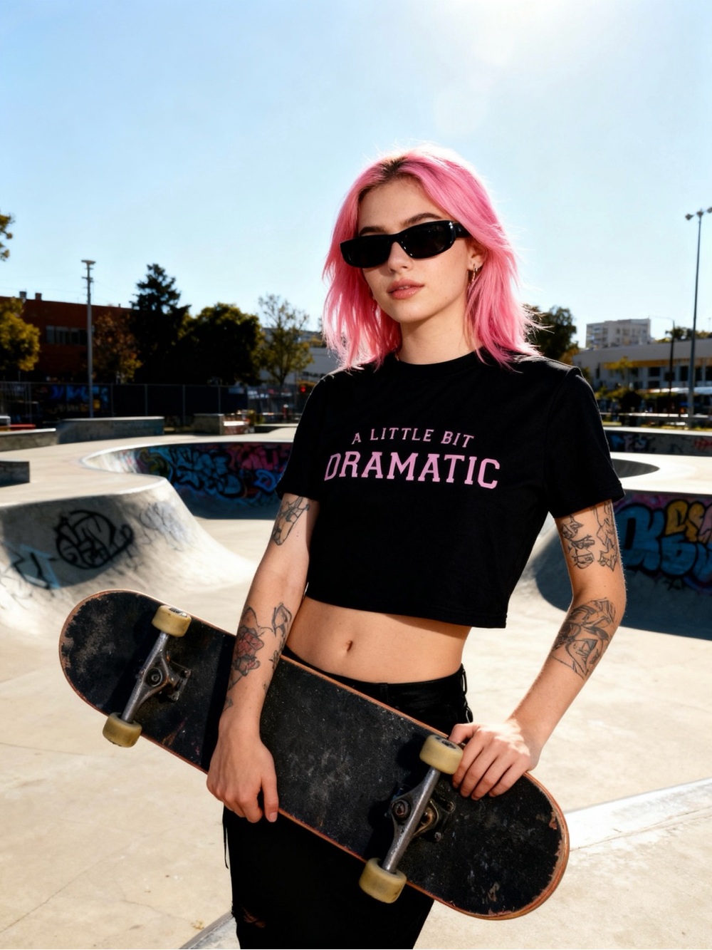 SHEIN Black Crop Tee with Pink Lettering